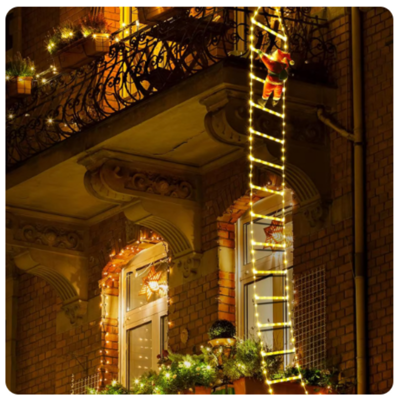 Papai Noel escalando escada quente luz, decoração de natal para casa jardim ao ar livre árvore de natal presente de ano novo 3m 2024