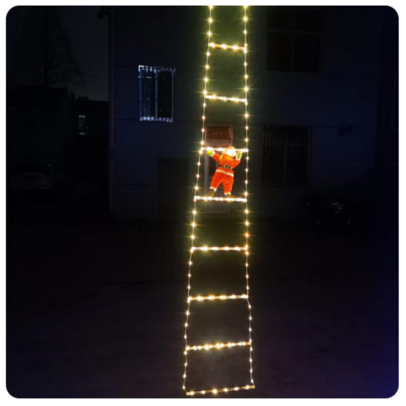 Papai Noel escalando escada quente luz, decoração de natal para casa jardim ao ar livre árvore de natal presente de ano novo 3m 2024